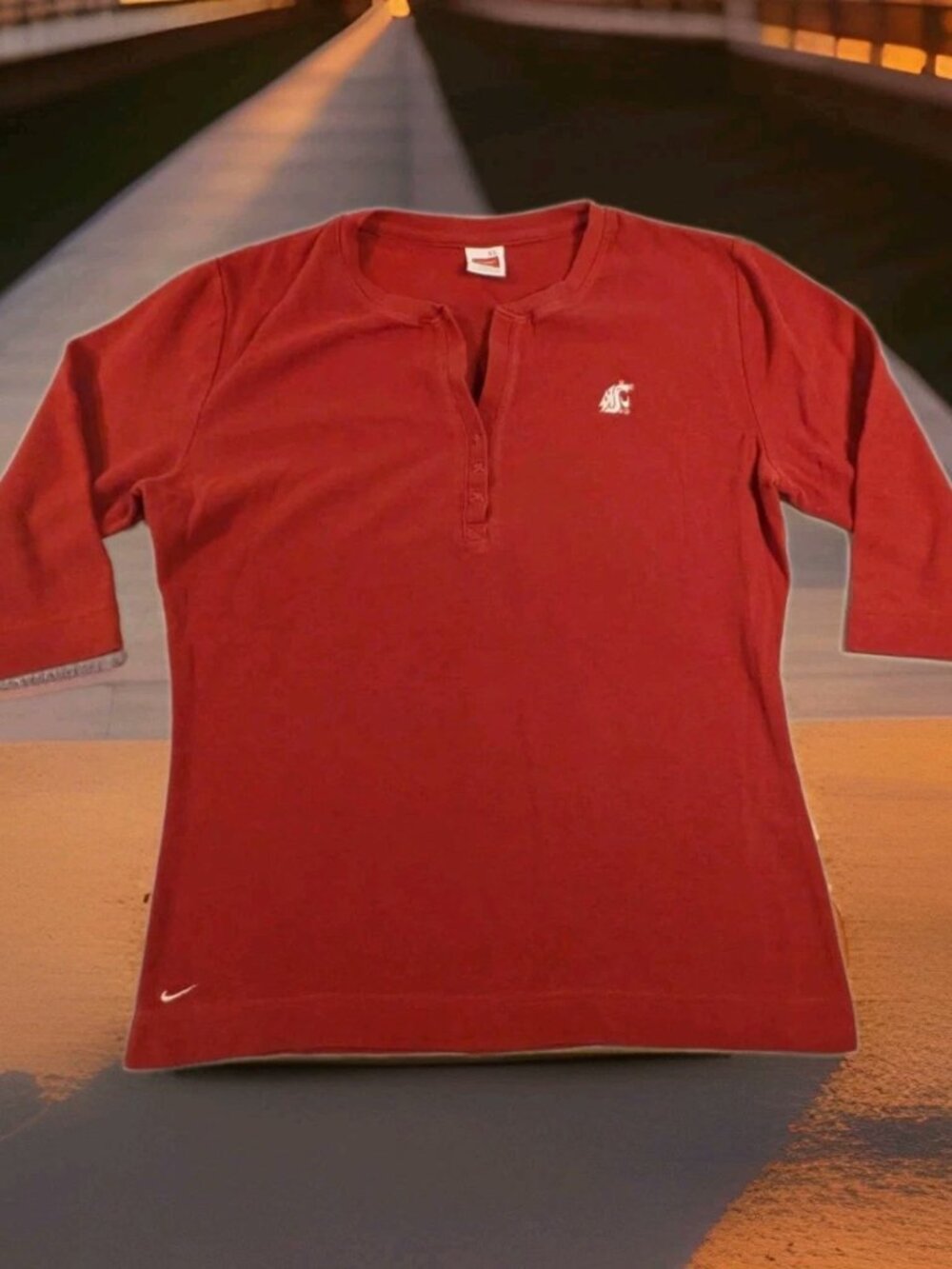 Nike WSU Cougars Team Button Shirt Top Womens L Sports Football Red NCAA